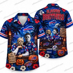Buffalo Bills Horror Ensemble Collage Halloween Hawaiian Shirt