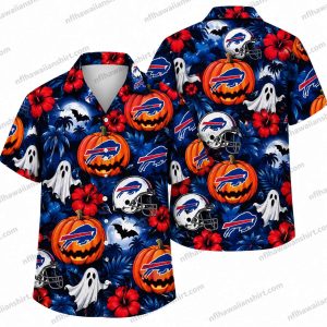 Buffalo Bills Pumpkin Ghost Team Repeat Halloween Hawaiian Shirt