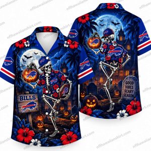 Buffalo Bills Skeleton Graveyard Football Halloween Hawaiian Shirt