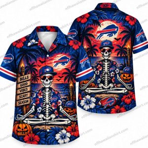 Buffalo Bills Skeleton Sunset Meditation Halloween Hawaiian Shirt