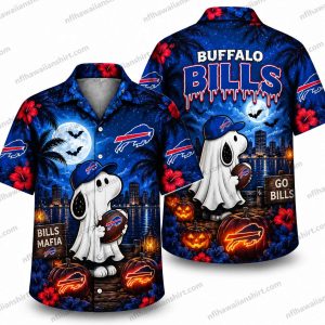 Buffalo Bills Snoopy Ghost Graveyard Halloween Hawaiian Shirt