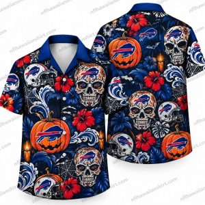 Buffalo Bills Sugar Skull Team Repeat Halloween Hawaiian Shirt