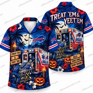 Buffalo Bills Treat Em and Yeet Em Halloween Hawaiian Shirt
