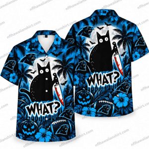 Carolina Panthers Black Cat Knife Reaction Halloween Hawaiian Shirt