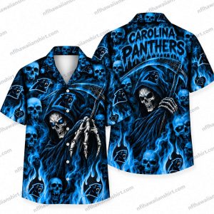Carolina Panthers Blue Reaper Skull Field Halloween Hawaiian Shirt