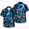 Carolina Panthers First Day Halloween Creature Floral Hawaiian Shirt Carolina Panthers First Day Halloween Creature Floral Hawaiian Shirt