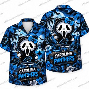 Carolina Panthers Ghostface Hello Kitty Mashup Halloween Hawaiian Shirt