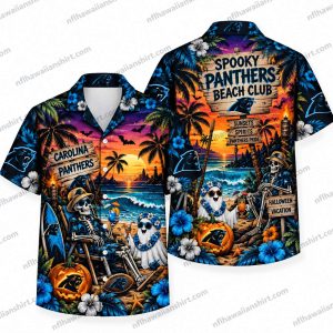 Carolina Panthers Skeleton Halloween Beach Vacation Hawaiian Shirt
