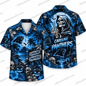 Carolina Panthers Skeleton Reaper Silence Halloween Hawaiian Shirt