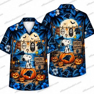 Carolina Panthers Snoopy Mystery Masks Halloween Hawaiian Shirt