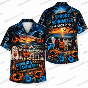 Carolina Panthers Spooky Schnauzer Society Halloween Hawaiian Shirt