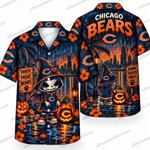 Chicago Bears Black Cat Pumpkin Night Halloween Hawaiian Shirt