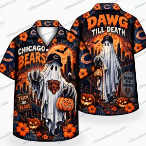 Chicago Bears Ghost Dog Graveyard Halloween Hawaiian Shirt
