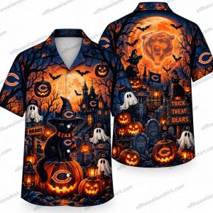 Chicago Bears Halloween Hawaiian shirt showing Ghost Graveyard Moonlight