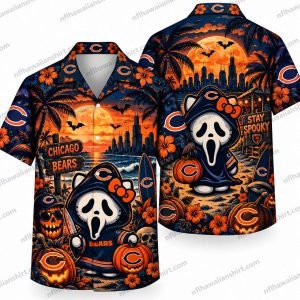 Chicago Bears Halloween Hawaiian shirt showing Ghostface Graveyard Night