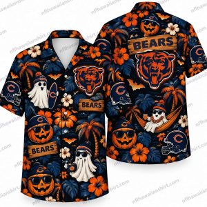 Chicago Bears Halloween Icon Repeat Halloween Hawaiian Shirt