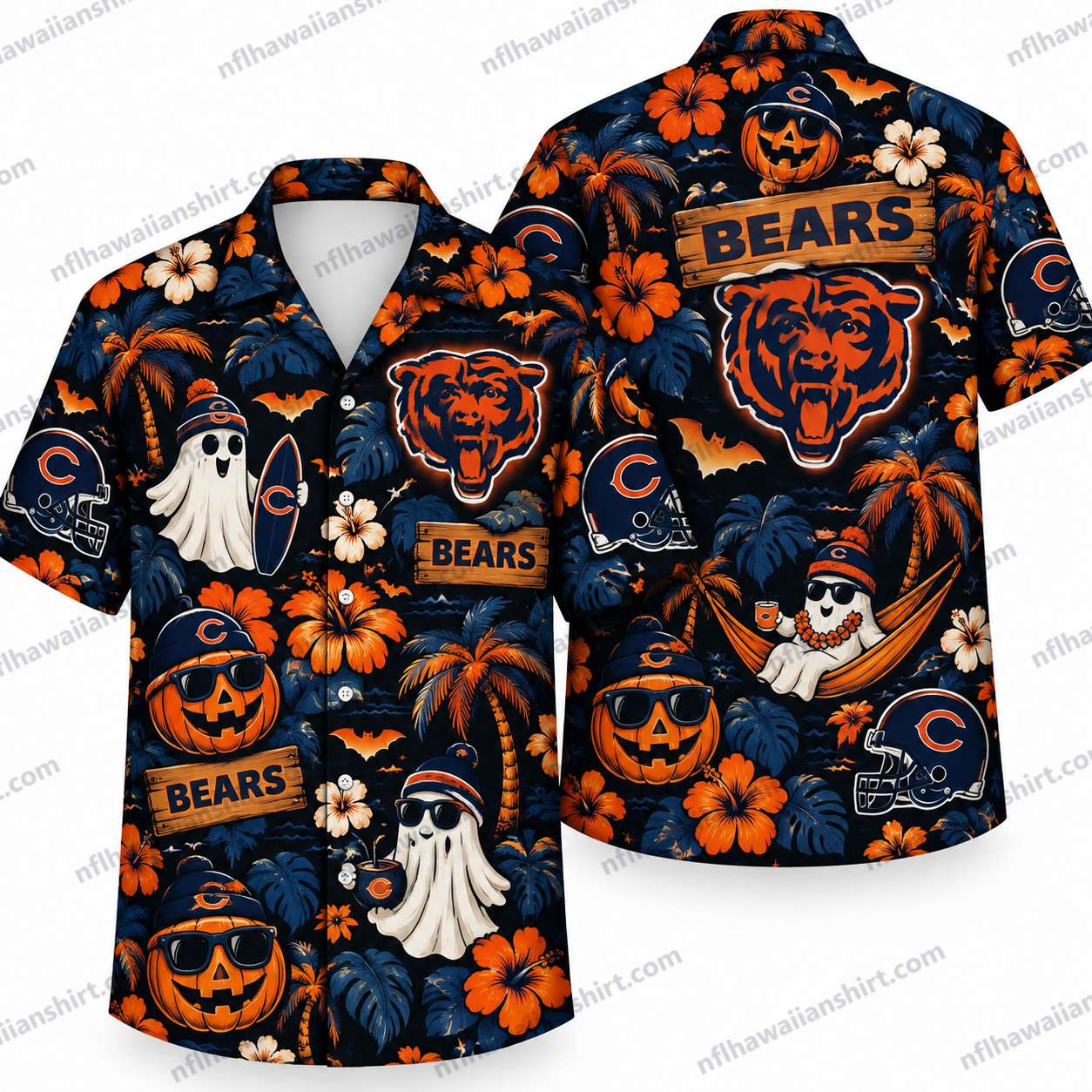 Chicago Bears Halloween Icon Repeat Halloween Hawaiian Shirt Chicago Bears Halloween Icon Repeat Halloween Hawaiian Shirt
