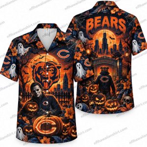 Chicago Bears Horror Pumpkin Ensemble Stadium Halloween Hawaiian Shirt