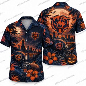 Chicago Bears Mascot Haunted Stadium Halloween Hawaiian Shirt