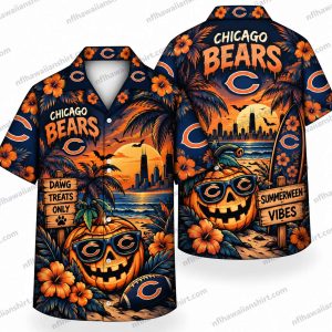 Chicago Bears Pumpkin Graveyard Halloween Hawaiian Shirt