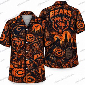 Chicago Bears Pumpkin Logo Repeat Halloween Hawaiian Shirt Chicago Bears Pumpkin Logo Repeat Halloween Hawaiian Shirt