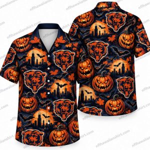 Chicago Bears Pumpkin Logo Repeat Halloween Hawaiian Shirt