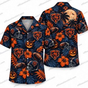 Chicago Bears Rose Logo Repeat Halloween Hawaiian Shirt