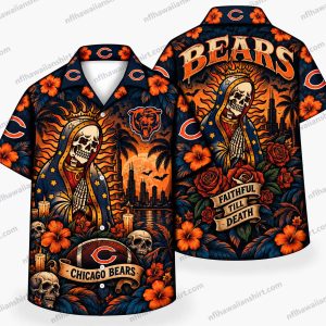 Chicago Bears Skeleton Football Graveyard Halloween Hawaiian Shirt Chicago Bears Skeleton Football Graveyard Halloween Hawaiian Shirt