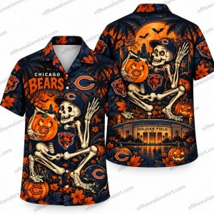Chicago Bears Skeleton Football Graveyard Halloween Hawaiian Shirt