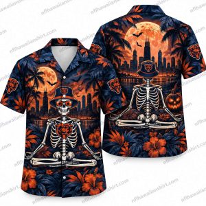 Chicago Bears Skeleton Football Night Halloween Hawaiian Shirt
