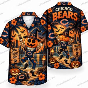 Chicago Bears Skeleton Pumpkin Night Halloween Hawaiian Shirt