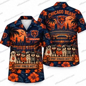 Chicago Bears Skeleton Stadium Crowd Halloween Hawaiian Shirt
