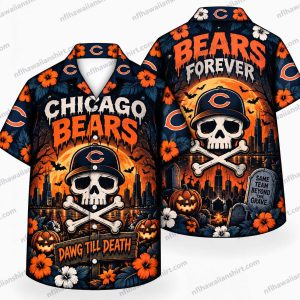 Chicago Bears Skull Football Graveyard Halloween Hawaiian Shirt