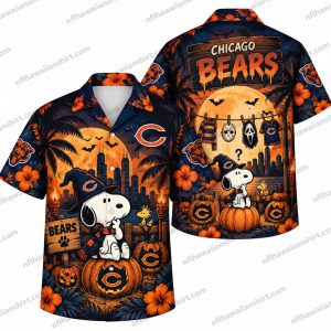 Chicago Bears Snoopy Pumpkin Night Halloween Hawaiian Shirt Chicago Bears Snoopy Pumpkin Night Halloween Hawaiian Shirt