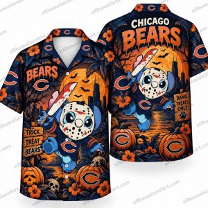 Chicago Bears Stitch Hockey Mask Halloween Hawaiian Shirt