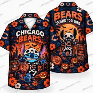 Chicago Bears Stitch Skeleton Halloween Hawaiian Shirt