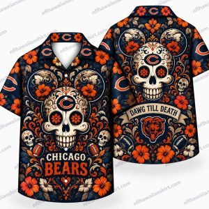 Chicago Bears Sugar Skull Halloween Hawaiian Shirt