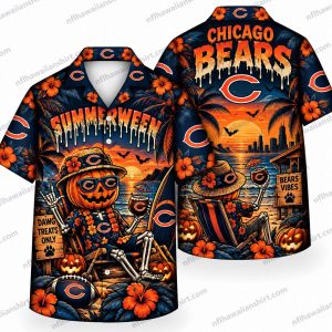 Chicago Bears Summerween Skeleton Halloween Hawaiian Shirt