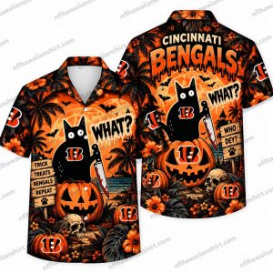 Cincinnati Bengals Black Cat What Pumpkin Night Halloween Hawaiian Shirt Cincinnati Bengals Black Cat What Pumpkin Night Halloween Hawaiian Shirt