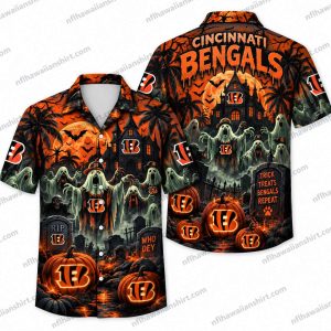 Cincinnati Bengals Ghost Graveyard Who Dey Halloween Hawaiian Shirt