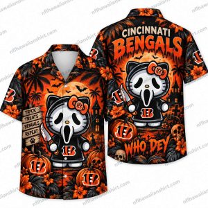 Cincinnati Bengals Ghostface Hello Kitty Who Dey Mashup Halloween Hawaiian Shirt