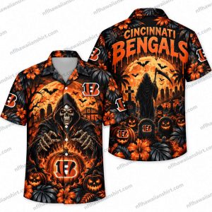 Cincinnati Bengals Grim Reaper Flaming Orb Halloween Hawaiian Shirt