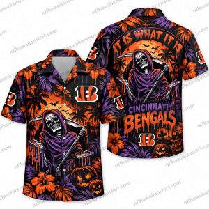 Cincinnati Bengals Grim Reaper Purple Drip Halloween Hawaiian Shirt