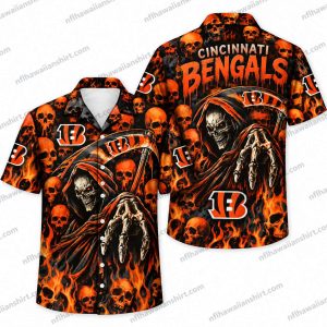 Cincinnati Bengals Grim Reaper Skull Fire Halloween Hawaiian Shirt