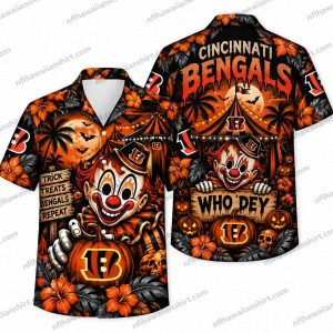 Cincinnati Bengals Horror Clown Who Dey Halloween Hawaiian Shirt
