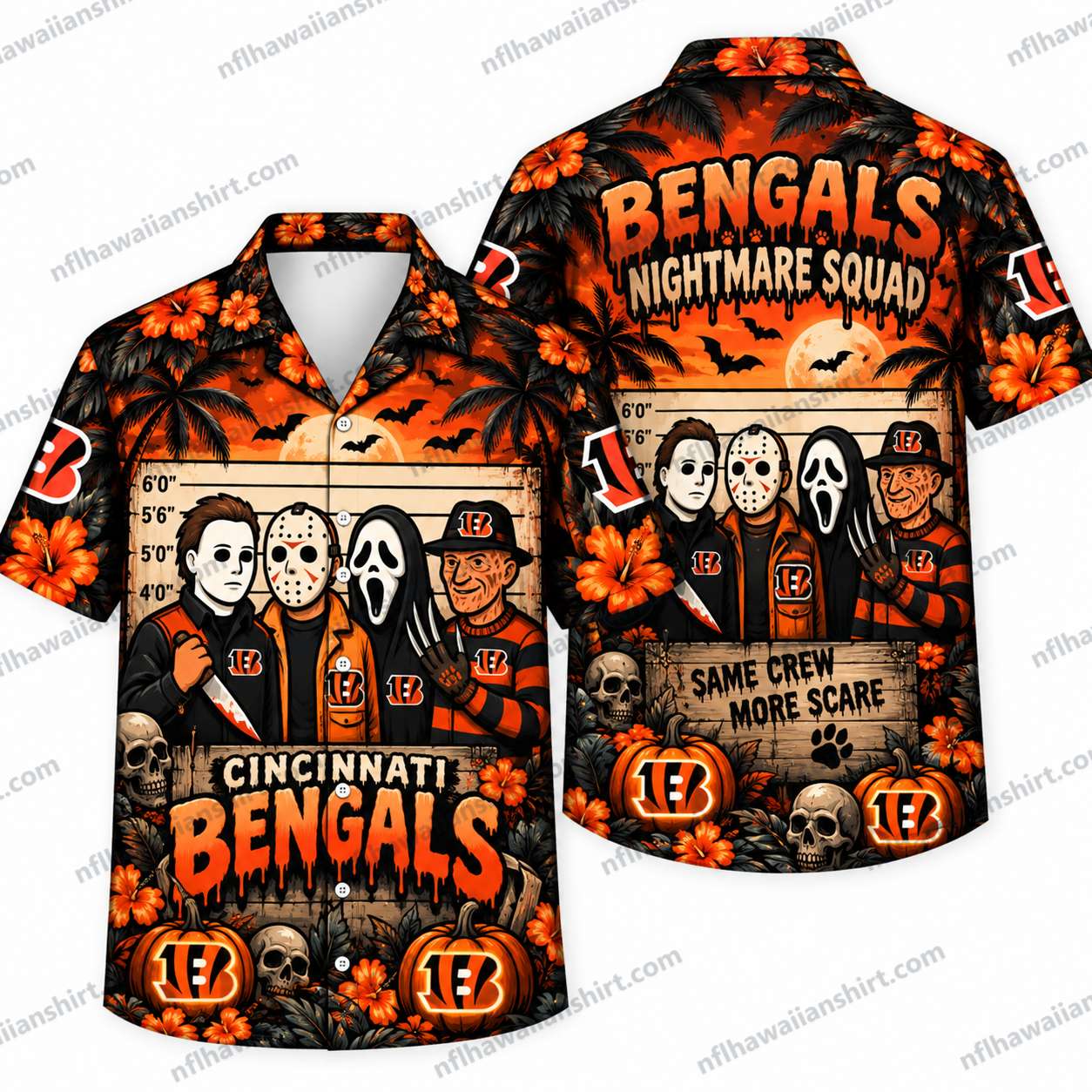 Cincinnati Bengals Horror Icons Nightmare Squad Halloween Hawaiian Shirt Cincinnati Bengals Horror Icons Nightmare Squad Halloween Hawaiian Shirt