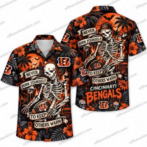 Cincinnati Bengals Skeleton Couple Warm Together Halloween Hawaiian Shirt