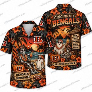 Cincinnati Bengals Skeleton Summerween Vacation Halloween Hawaiian Shirt