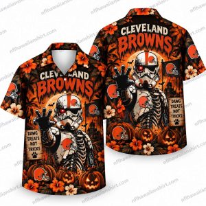 Cleveland Browns Cyborg Skeleton Dawg Halloween Hawaiian Shirt