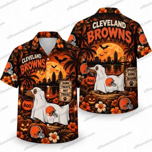 Cleveland Browns Ghost Boo Dawg Halloween Hawaiian Shirt